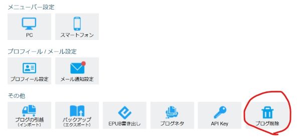 参考 ライブドアブログにおけるブログ削除