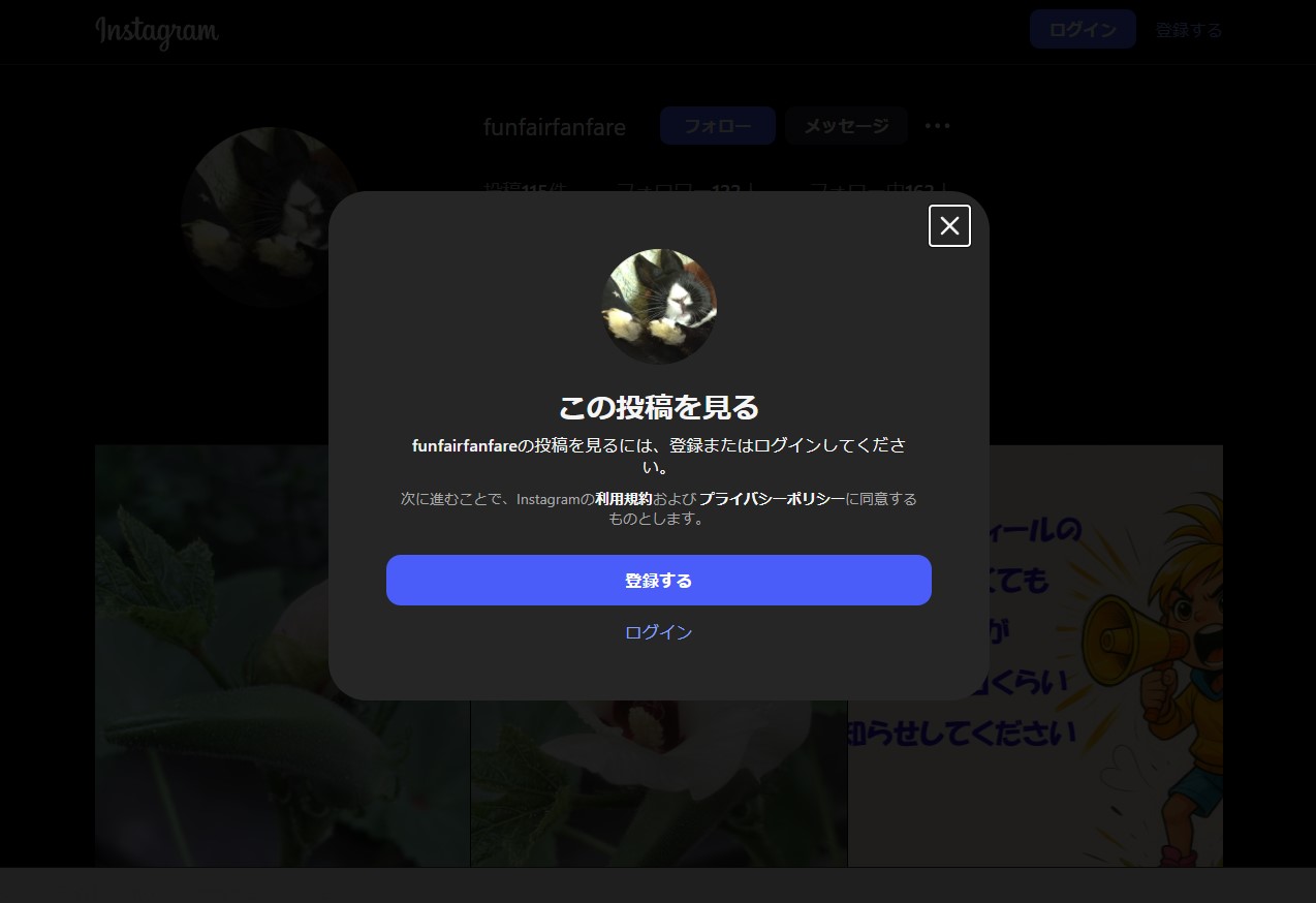 Instagram ログインなしで確認した時