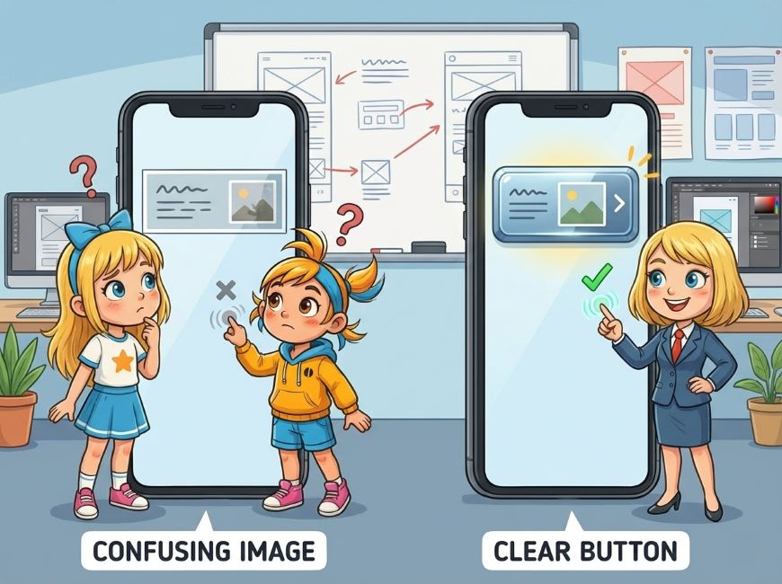 「単なる画像」か「押せるボタンか」をはっきりさせてユーザーを迷わせない