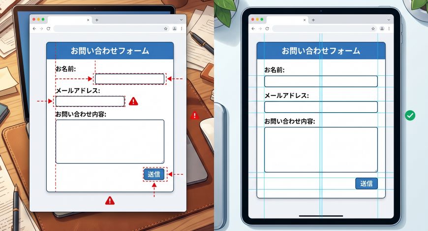 お問い合わせフォームの入力項目と枠線のズレを揃える調整事例