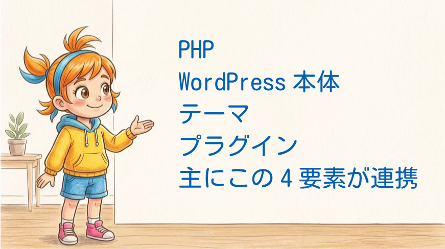 PHP WordPress本体 テーマ プラグイン 4つの要素が連携
